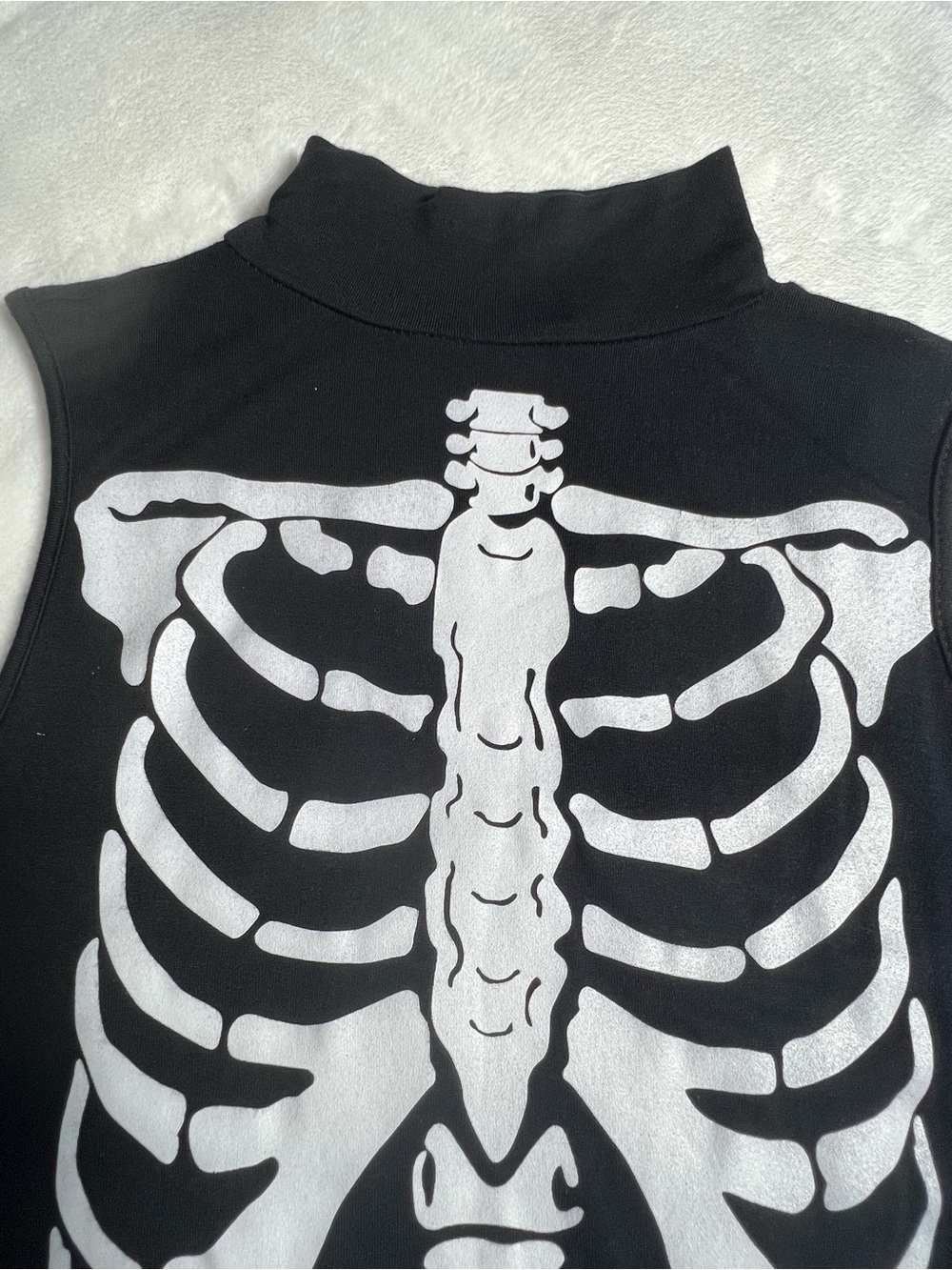 NASTY GAL Black Sleeveless Halloween Skeleton Print Mock Neck Bodycon Dress sz 2 - Picture 2 of 11